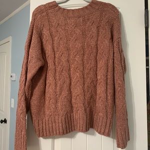 Mystree Cozy Cable Knit Pullover Sweater in Mauve